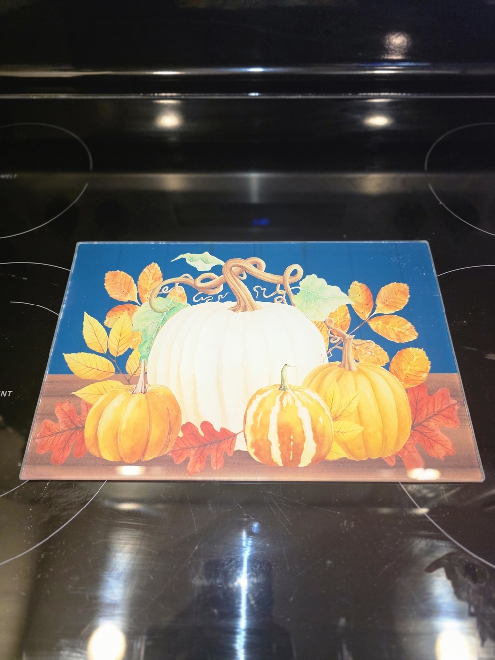 Glass Decorative Pumpkin Glass Cutting Board - Autumn Design - White & Orange